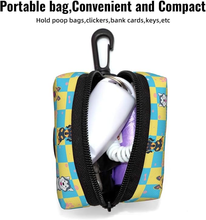 Dog Poop Bag Holder for Leashes - Lightweight Pet Waste Bags Dispenser Doggy Zippered Pouch for Puppy Walking Accessories(Plaid Dog Paw Print Bones) - Image 5