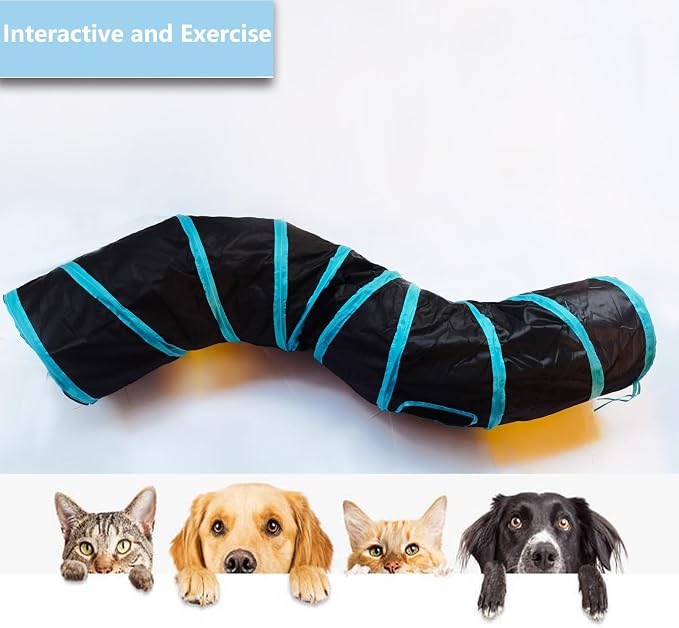 Cat Tunnel, Cat Tunnels for Indoor Cats, S-Shape Foldable Cats Cave | Interactive Toy Pet Tube with Interactive Peephole Crinkle Sounds for Rabbits, Kittens, Ferrets, Puppy Playing & Exploring - Image 6