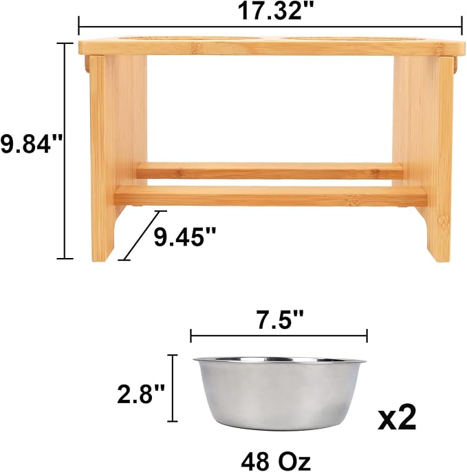 HTB Elevated Dog Bowls,Raised Dog Bowl Stand with 2 Stainless Steel Bowls,Elevated Raised Dog Bowls for Large Medium Small Sized Dogs | Raised Dog Bowl Stand, 10"tall, 48 Oz Bowls, for Large Sized Dogs, Pet-safe, Solid Bamboo - Image 5