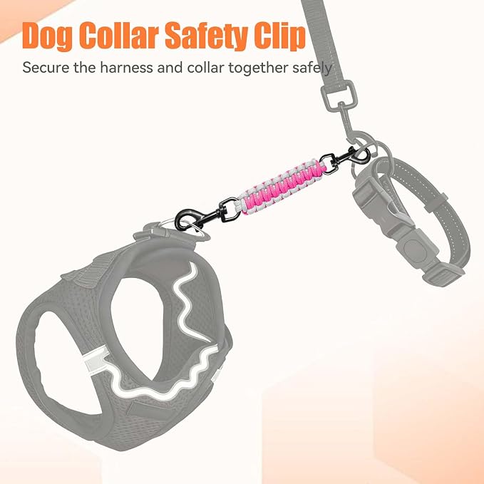 Dog Collar Safety Clip, Collar Companion, Handmade Backup Safety Strap, Double-Ended Clip Leash Connector, Suitable for Dog Harnesses, Prong, Pinch Collars (Pink,Light Gray, 1 Pack) - Image 4