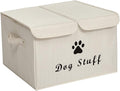 Large Dog Toys Storage Box Canvas Storage Basket Bin Organizer with Lid - Collapsible Linen Bin Ideal for Organizing Dog Cat Toys and pet Stuff-PP Boad-17" x 12" x 10" - Slub Beige by Brabtod