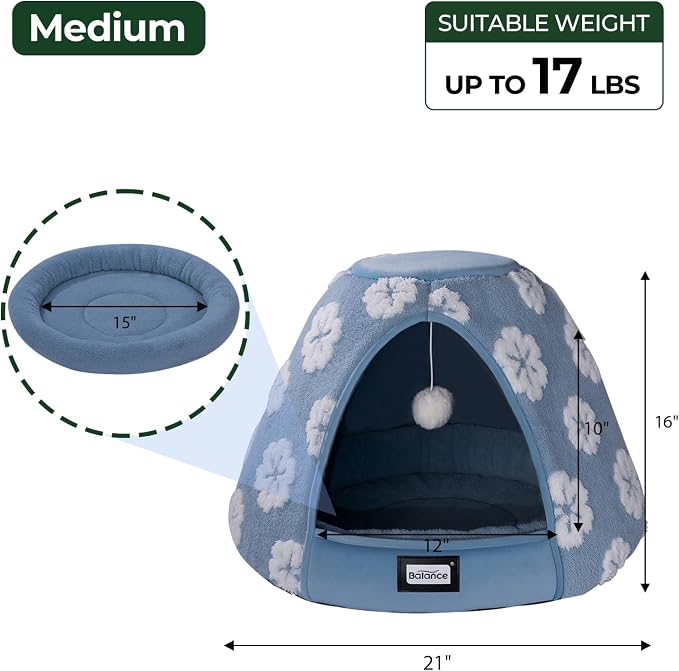 BALANCE Cat Beds for Indoor Cats, 2-in-1 Cat Bed Cave with Anti-Slip Bottom and Ultra-Soft Plush, Cozy Cats House Tent for Kittens and Small Dogs, 21 Inches, Blue - Image 5