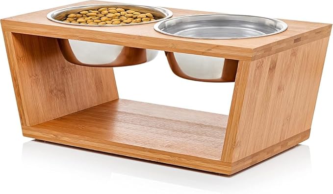 Pawfect Pets Elevated Dog Bowl Stand- 7" Raised Pet Feeder for Medium Dogs with Four Stainless Steel Bowls. by PawfectPets