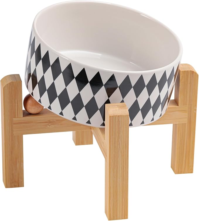 Elevated/Raised 15°Tilted Anti Slip Ceramic Dog Bowl for Small/Medium Breeds,Slanted Bulldog Big Face Pet Food Water Feeding Dish with Stand for Cats and Dogs (3.6 Cups/28 OZ) Black Chestnut by DJJJOOYSCeramicDogBowl