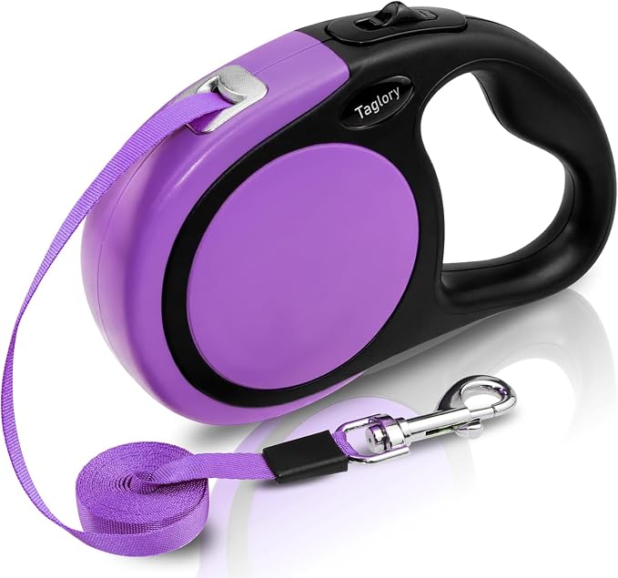 Taglory Retractable Dog Leash, One-Handed Brake, 16ft, Up to 44 lbs, Purple | More Freedom While Staying in Control, Smooth Retraction, Tangle-Free Design, Easy-Grip Handle, Daily Neighborhood Walks by Taglory