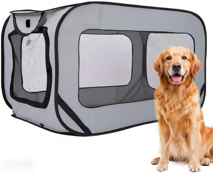 36 Inch Foldable Dog Kennel for Large Dogs, Portable Waterproof Pop-Up Pet Crate, Indoor Outdoor Travel Car Seat Kennel (Grey) by Unknown