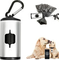 YUCHIYA Aluminum Dog Poop Bags Holder with Carabiner Metal Pet Waste Bags Dispenser with Hook and Loop Fastener and Elastic Cord to Carry Used Bags (Silver, 1 Holder 15 Bags) by YUCHIYA