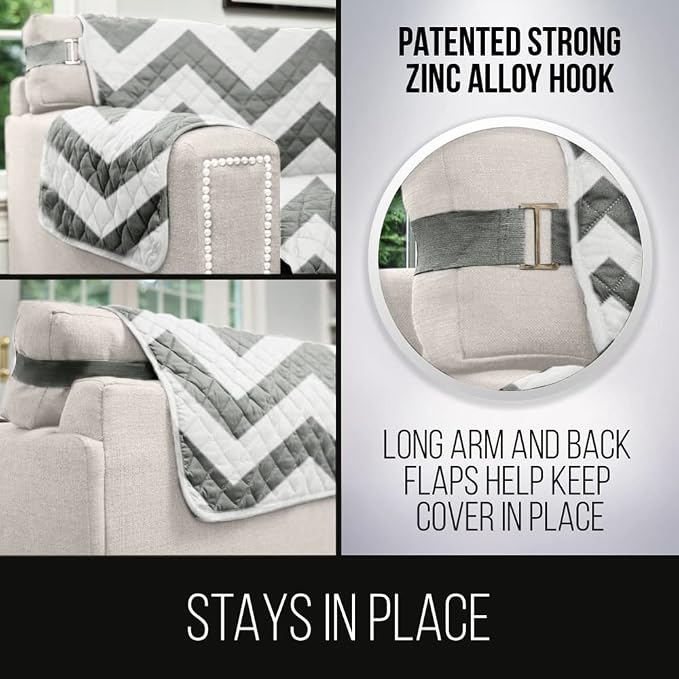Sofa Shield® Couch Jumbo Sofa Slip Cover for Dogs with Strap, Chevron Gray | Reversible Furniture Protector, Stain and Tear Resistant Cushion Cover, Machine Washable Slipcover for Pets, Cats 70 inch - Image 4