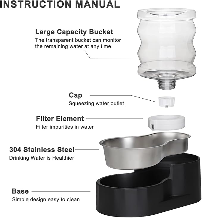 RIZZARI 4L Gravity Cat Water Dispenser: Filtered Hydration for Indoor Cats | Activated Carbon Filter / Stainless Steel Bowl / Apartment Friendly / Bedroom & Kitchen Use / Easy Cleaning/Helps Reduce Odor - Image 3