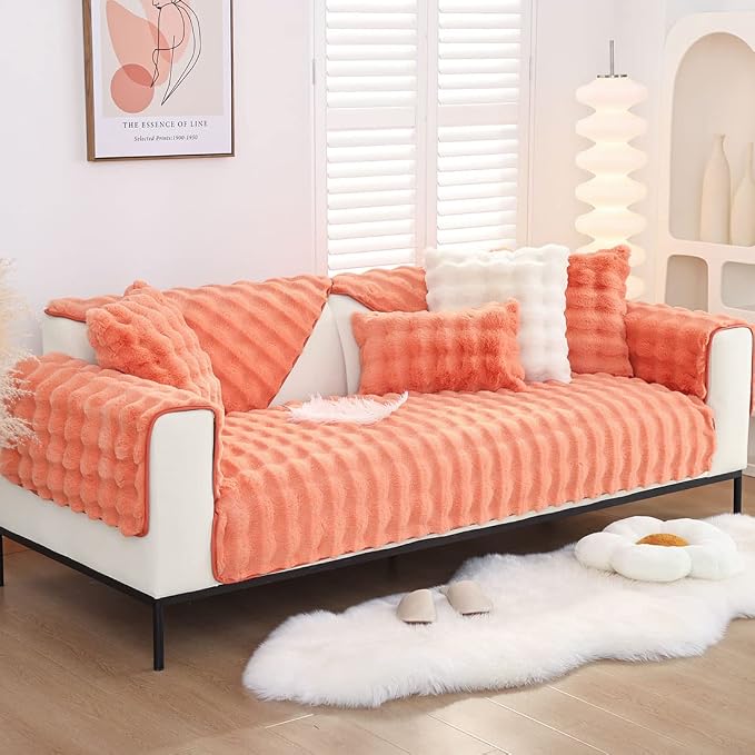 Faux Fur Couch Covers for Sofa Thick Fuzzy Sofa Covers for Dogs | Soft Warm Couch Cover Shaggy Fuzzy Sectional Sofa Cover Non-Slip Plush Sofa Slipcover Furniture Protector - Image 3