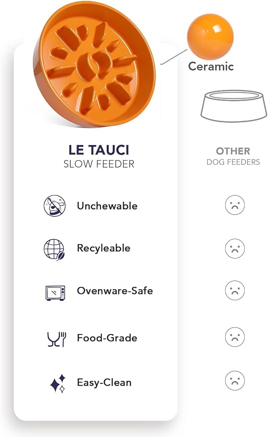 LE TAUCI Dog Bowls Slow Feeder Ceramic, 1.5 Cups Slow Feeding Dog Bowl Small Medium Breed, Puppy Bowl for Fast Eaters, Sun Orange - Image 9