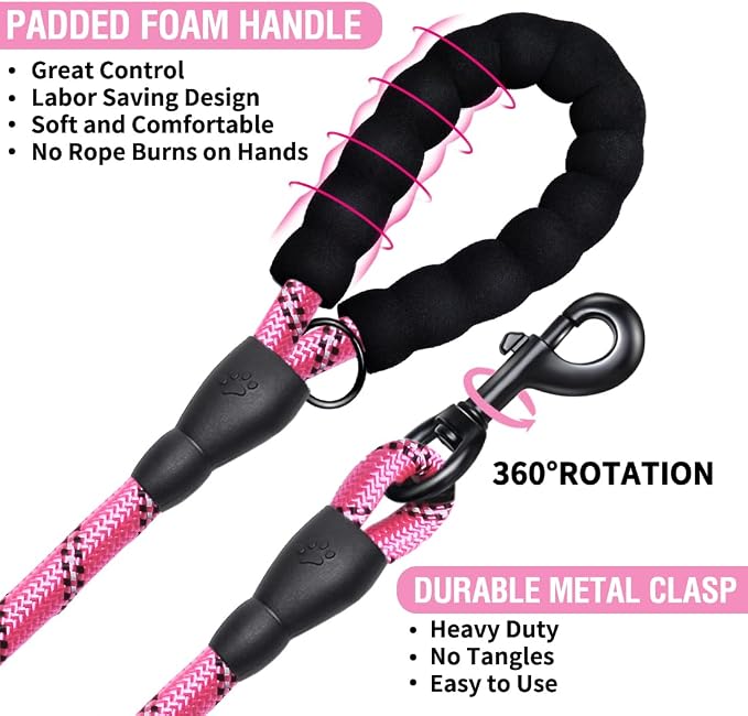 COOYOO Dog Leash 6 FT Heavy Duty - Comfortable Padded Handle - 1/2 inch Reflective Dog Leash for Medium Large Dogs with Poo Bag Dispenser - Image 6