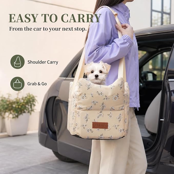 Center Console Dog Car Seat Safe Travel for Small Dogs Under 15 lbs | Detachable Washable Pet Carrier with Storage Pockets & Safety Leash,Yellow - Image 4
