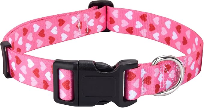 Mihqy Dog Collar, Love Heart Pattern, for Large Dogs, Pink Heart,L | Neck Fit 14.9"-24.8", Heart Patterns，4 Sizes for Small Medium Large Dogs, Comfortable for Walks and Outdoor Hikes by Mihqy