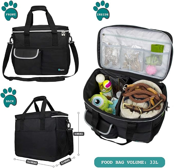PetAmi Dog Travel Bag Organizer, Pet Supplies Tote Diaper Bag, Black Large | Pet Travel Kit with 2 Food Containers & 2 Collapsible Dog Bowls, Luggage Sleeve, Weekend Getaway Road Trip Camping Essentials - Image 2