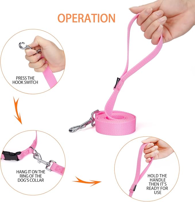 Strong Durable Nylon Dog Training Leash, 1 Inch Wide Traction Rope, 6 ft Long, for Small and Medium Dog (Pink, 6 Feet) - Image 3