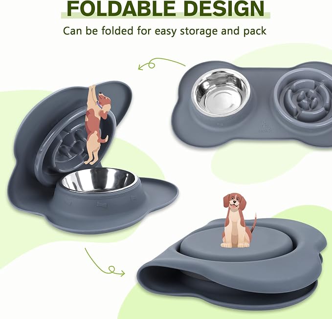 Pecute Slow Feeder Dog Bowls to Slow Down Eating, Dog Slow Feeder Bowl | No-Spill Non-Skid Silicone Mat, Food-Grade Safe Dog Food Bowls Slow Feeder, Stainless Steel Dog Water Bowl for Dogs Cats - Image 5
