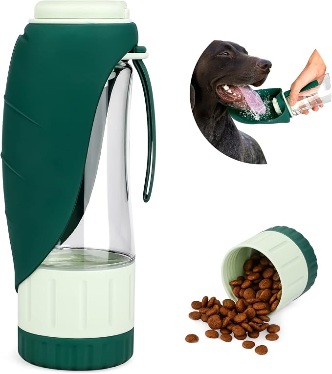 TIOVERY Upgraded Dog Water Bottle, Portable Dog Cat Puppy Pet Water Dispenser Feeder with Drinking Cup and Food Container Leak Proof for Outdoor Walking, Travel, Hiking 12OZ by TIOVERY