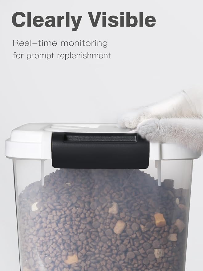 LivLab Mker 6 lb Airtight Dog Food Storage Container with Scoop, White | Airtight snap-lock lid, clear BPA-free body, and measuring cup keep dry dog or cat food, treats, cereal, and grain organized. - Image 5