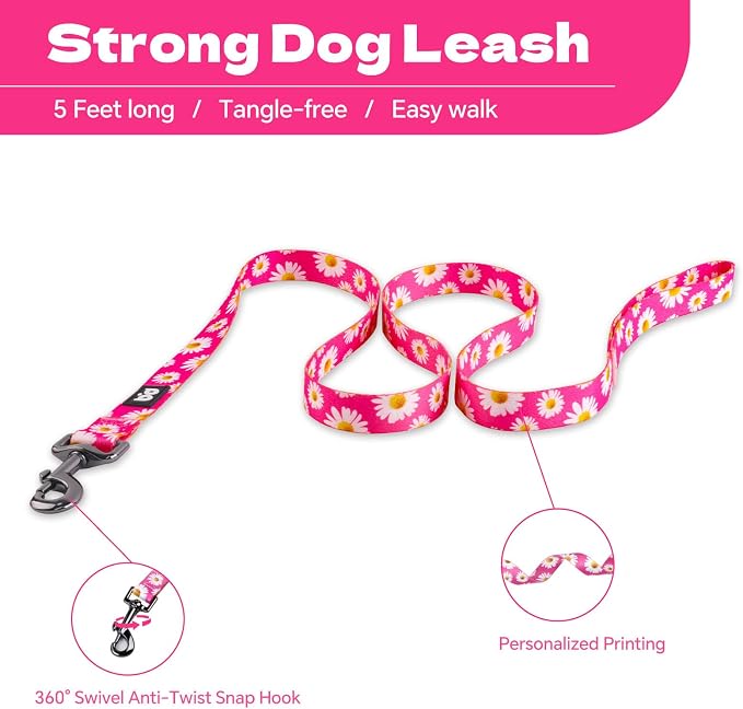 Dog Harness Leash Set Adjustable Heavy Duty No Pull Halter Harnesses for Small Medium Large Breed Dogs Back Clip Anti-Twist Perfect for Walking (S(14"-20" Chest Girth), Daisy) - Image 4