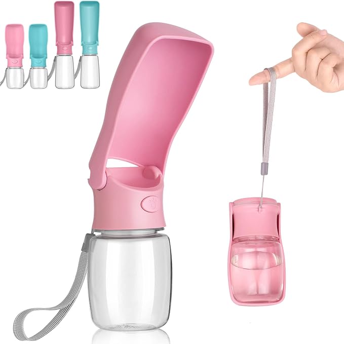 Portable Dog Water Bottle, Foldable Dog Water Bottle Leak Proof Dispenser for Puppy Small Medium Large Dogs, Pet Drink Cup for Walking Hiking Traveling(Pink,12oz) by AIKIDS