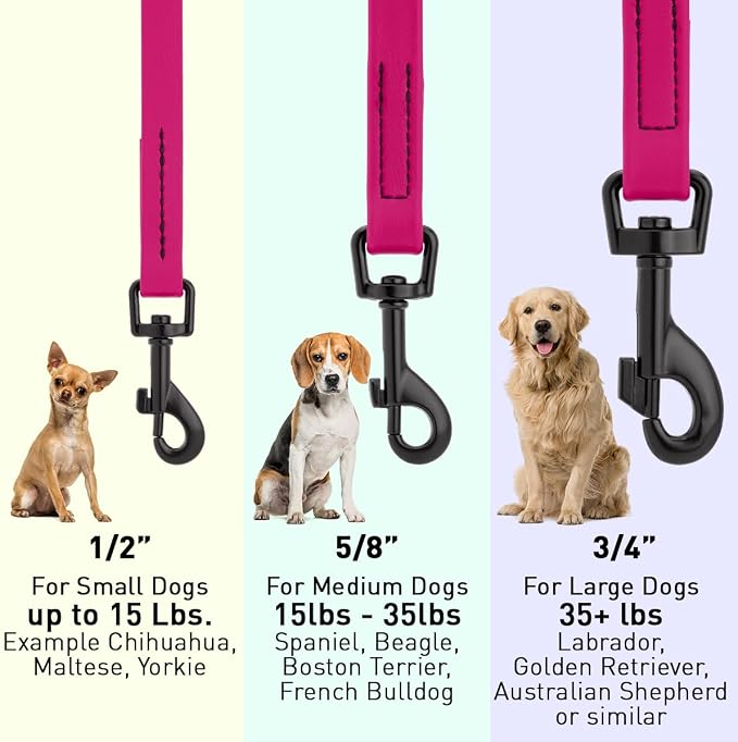 Dogline Biothane Waterproof Dog Leash Strong Coated Nylon Webbing with Black Hardware Odor-Proof Easy to Clean High Performance for Small or Large Dogs Made in USA 4 or 6 ft Lead, Magenta Pink - Image 3