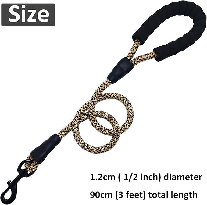 MayPaw Heavy Duty Rope Dog Leash, 3/4/6/7/8/10/12/15/20/30 FT Nylon Pet Leash, Soft Padded Handle Thick Lead Leashes for Large Medium Dogs (Brown, 1/2" * 3') - Image 4