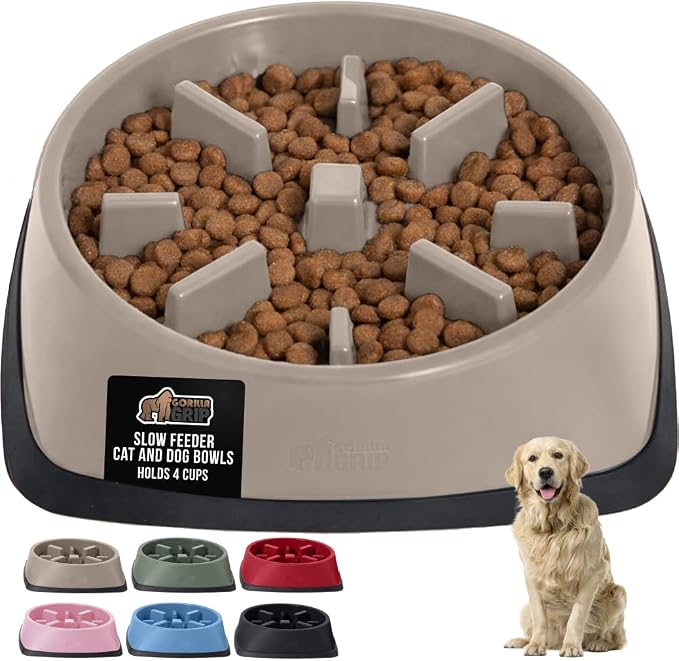 GORILLA GRIP® Patented Slow Feeder Dog and Cat Bowl, BPA Free, 4 Cup Beige | Interactive Puzzle Toy for Food Training Enrichment, Keeps Pets Busy and Prevents Puppy Overeating, All Breeds by Unknown