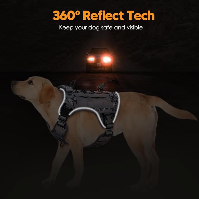 Heavy-Duty Tactical Dog Harness for Large Dogs, No Pull Adjustable Reflective Pet Vest with Molle System, K9 Military-Grade Control for Service Training, Outdoor & 10+ Breeds, Gray Camo, XX-Large - Image 5