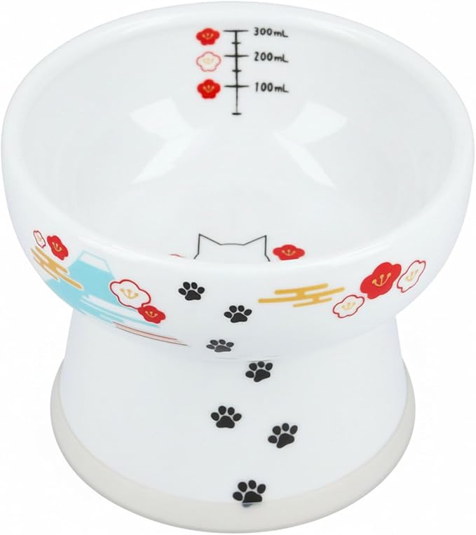 Necoichi Ceramic Elevated Cat Water Bowl, Whisker-Friendly (Fuji, Extra Tall) by NECOICHI