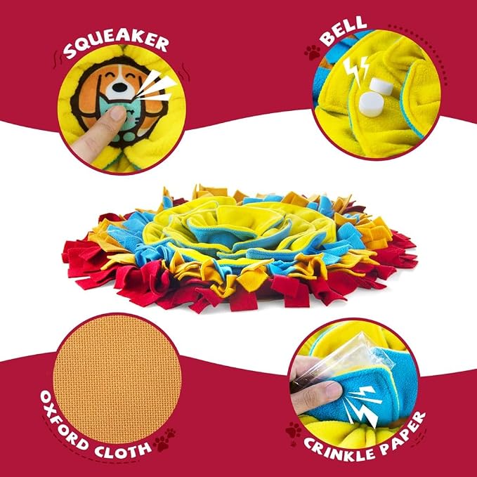 AWOOF Pet Snuffle Mat for Dogs, Interactive Feed Game for Boredom, Encourages Natural Foraging Skills for Cats Dogs Bowl Travel Use, Dog Treat Dispenser Indoor Outdoor Stress Relief (red) - Image 6