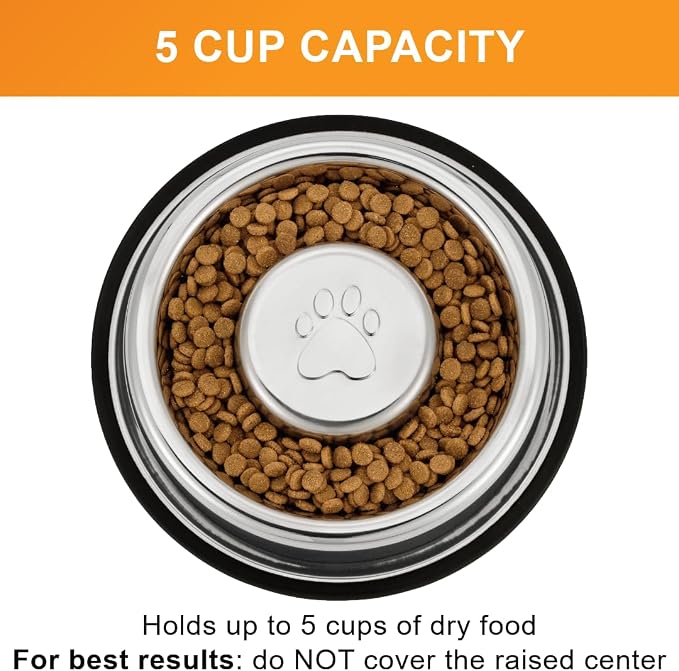 Neater Pet Brands Stainless Steel Slow Feed Bowl - Non-Tip & Non-Skid - Stops Dog Food Gulping, Bloat, Indigestion, and Rapid Eating (5 Cup) - Image 2