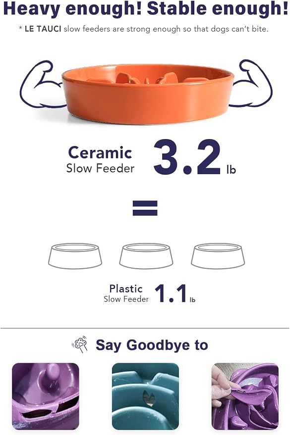 LE TAUCI Dog Bowls Slow Feeder Ceramic, 1.5 Cups Slow Feeding Dog Bowl Small Medium Breed, Puppy Bowl for Fast Eaters, Sun Orange - Image 4