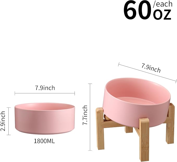 Pink Elevated/Raised 15°Tilted Anti Slip Ceramic Dog Bowl for Medium & Large Breeds,Slanted Bulldog Big Face Pet Feeding Food Water Dish Stand for Dogs (7.6 Cups/60OZ) - Image 3