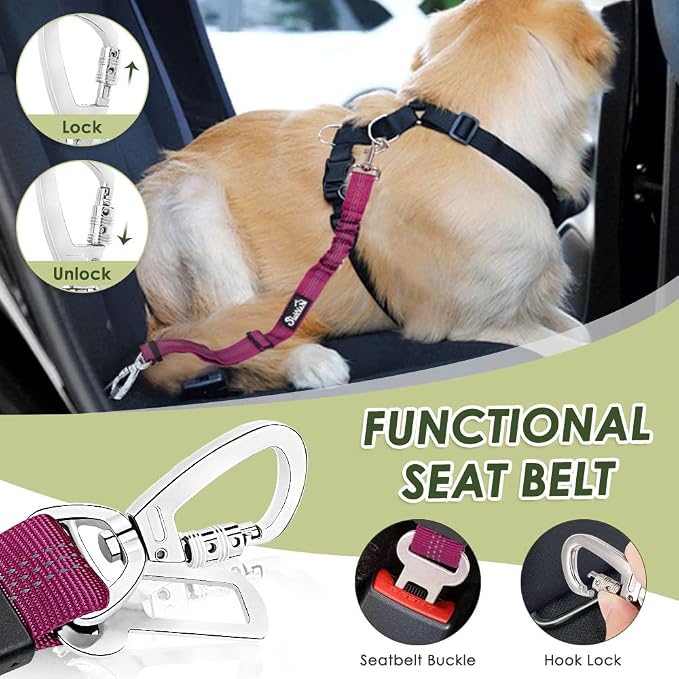 Lukovee Dog Car Harness Seat Belt, Harness & Seatbelt with 2 in 1 Buckle | Adjustable Soft Breathable Mesh Harness, Reflective Elastic Reflective Tether, for Small Medium Large Dogs Pets (Rose, XS) - Image 8