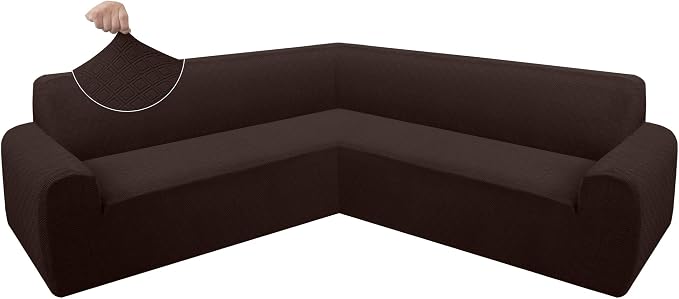 ALIECOM Corner Sectional Couch Covers Washable Sofa Cover L Shaped Couch Cover for Dogs Pets Stretch Soft Sectional Slipcovers with Non Slip Strips U Shape Furniture Protector (Dark Brown, Large) by ALIECOM