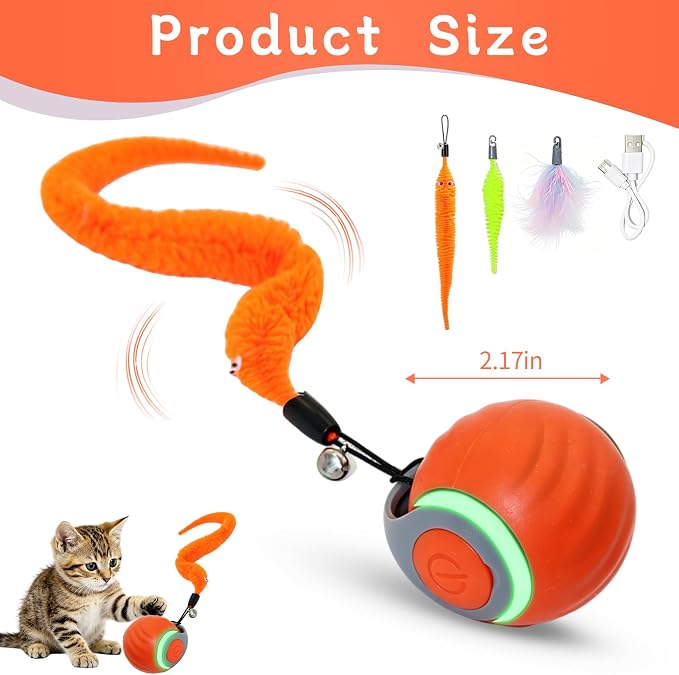 Interactive Cat Toy Ball - Automatic Moving Cat Ball for Indoor Cats with 3 Tails, Rechargeable Silent Kitten Toy for Boredom & Exercise, Rolling Ball Toy with 2 Modes & 2 Speeds. - Image 2