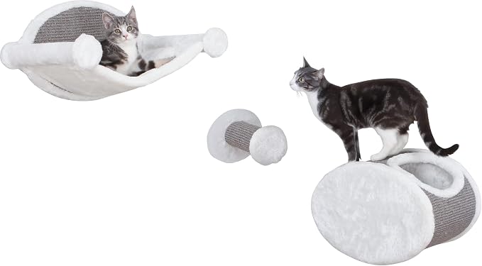 Trixie Liam Wall Mounted Cat Furniture - 3pc Cat Wall Scratcher - Climbing Shelves, Plush & Sisal Covered Condo, Hammock, and Step - Gray - Image 2