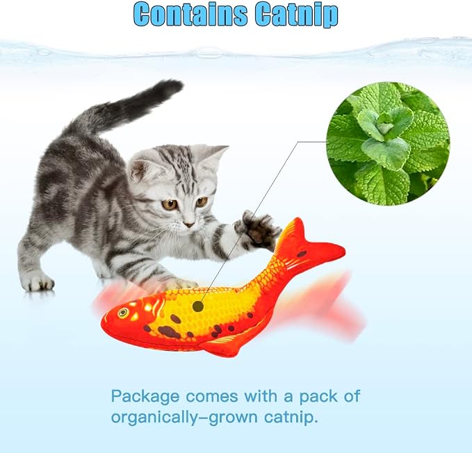 TOOGE 2 Pack 9" Floppy Fish Cat Toys with SilverVine and Catnip for Indoor Cats for Small Dogs Interactive Automatic Flopping Fish Cat Kicker Toys for Cats Puppy Small Dog - Image 6