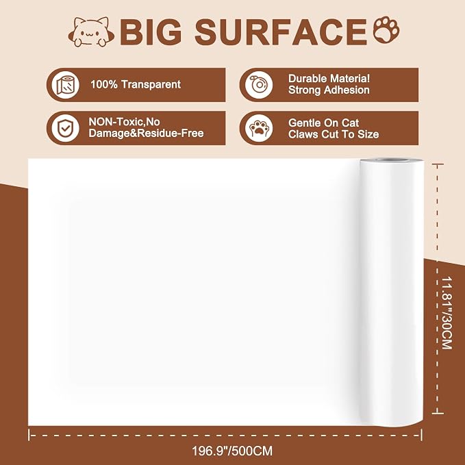 Anti Cat Scratch Furniture Protector, Couch Protector from Cat Claws, Transparent Sofa Guard Shield Single Sided Sticky Cats Scratch Deterrent Tape Couch Corner Guard 196.85x11.81 Inches, 1 Pack - Image 2