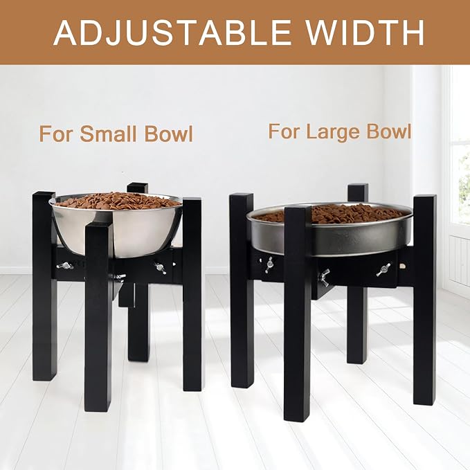 Elevated Dog Bowl Stand Adjustable Dog Food Holder 10”H Medium Black | 10” Elevated Dog Bowl Stand, Medium Dogs, Adjustable, Fits 7”-10” Bowls, Single Bowl Holder, Natural Bamboo, Classic Black - Image 2