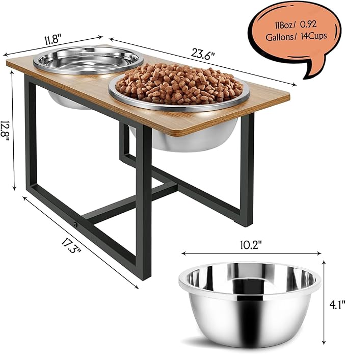 Spacnom Elevated Dog Bowls for Large Dogs, Raised Dog Bowl Stand with Two X-Large Stainless Steel Bowls for Dogs, 3.5L Capacity, Rustic Walnut - Image 2