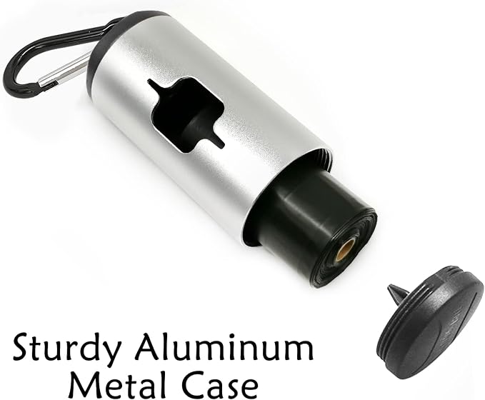 YUCHIYA Aluminum Dog Poop Bags Holder with Carabiner Metal Pet Waste Bags Dispenser with Hook and Loop Fastener and Elastic Cord to Carry Used Bags (Silver, 1 Holder 15 Bags) - Image 2