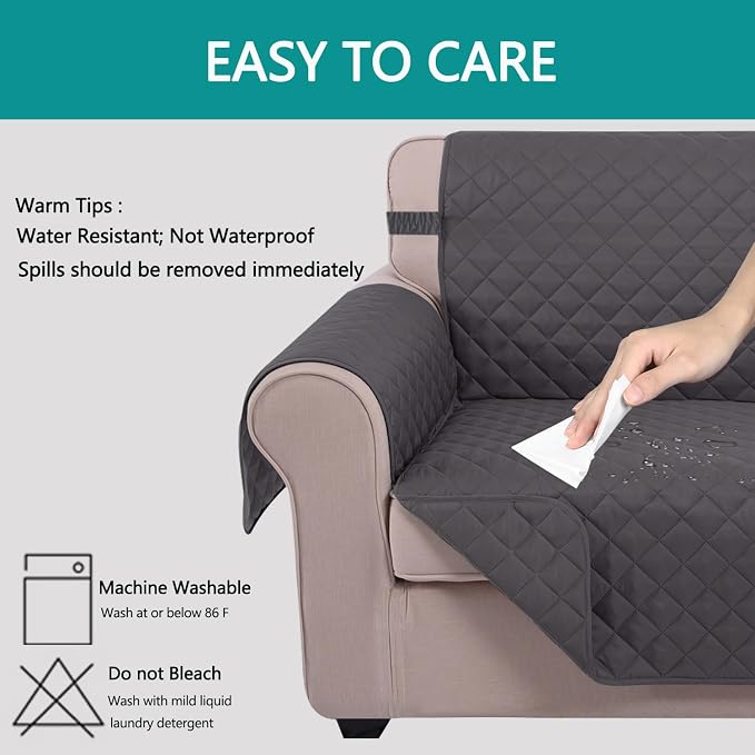 U-NICE HOME Loveseat Sofa Cover for 2 Cushion Couch, Dark Grey | 54''Oversized Loveseat Cover Washable, Pet Friendly, Elastic Straps, Water Repellent, Furniture Protector for 2 Cushion - Image 5