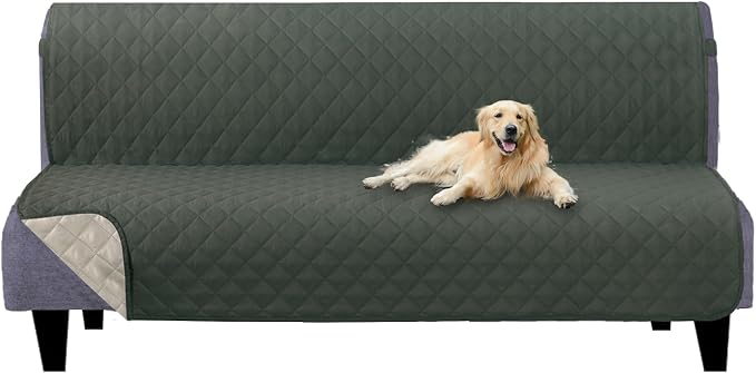 U-NICE HOME Futon Sofa Covers 68''Armless Couch Cover, Grey/Beige | Washable, Pet Friendly, Elastic Straps, Water Repellent, Furniture Protector Mat by U-NICEHOME