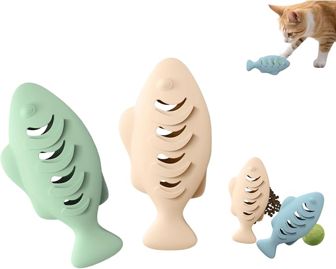 2Pcs Silicone Cat Toys, Multi-Functional Treat Dispenser, Interactive Feeder Toy for Indoor Cats, Food Puzzle Kitten Toys, Pet Training Toy with Catnip Ball (Pink&Green/Blue) by HeyJumi