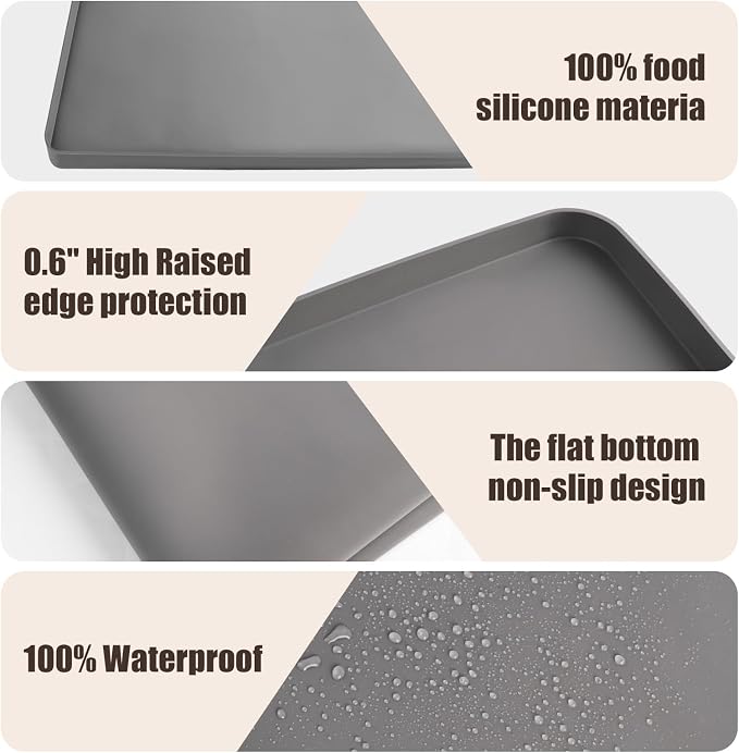 Silicone Cat Litter Mat 24x20 in Waterproof Litter Box Mat Leak-Proof Thick Under Kitty Litter Box Feeding Tray with Raised Edges for Floor Carpet, Grey - Image 5
