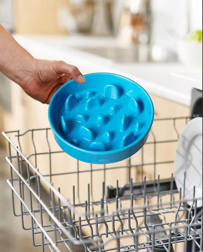 LE TAUCI Ceramic Slow Feeder Dog Bowls for Small and Medium Breed, 1.5 Cups Elevated Dog Bowl for Fast Eaters, Puzzle Bowl for Small Dogs and Cats, Vortex Blue - Image 7