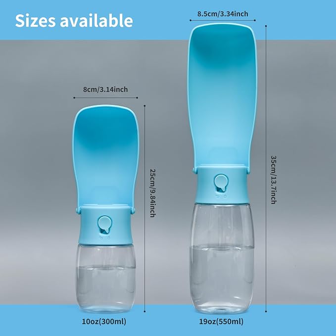 Portable Dog Water Bottle 10oz Blue | Foldable pet water dispenser, food grade plastic, ease to use for outdoor walking, hiking, travel - Image 7