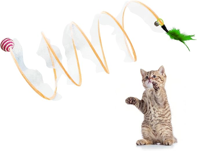 Andiker Spiral Tunnel for Cats, 21.45” Collapsible Cat Tunnel with Feather Toy and Plush Mouse Interactive Cat Toys for Indoor Cats to Relieve Boredom for Kitten (Ball) by Andiker-ServingforYou